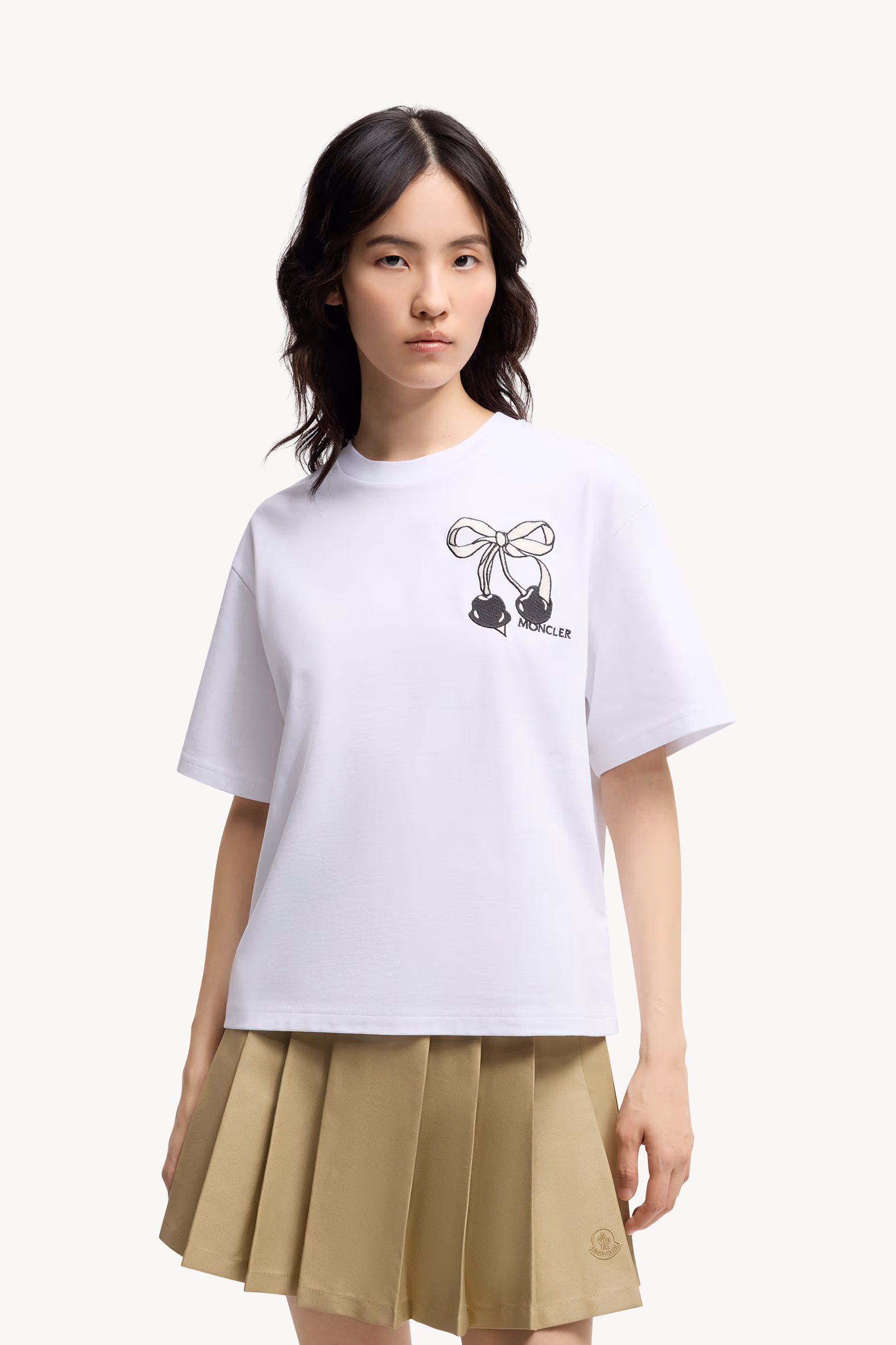 Embroidered Cherry Logo Cotton T-Shirt Women White Moncler 3